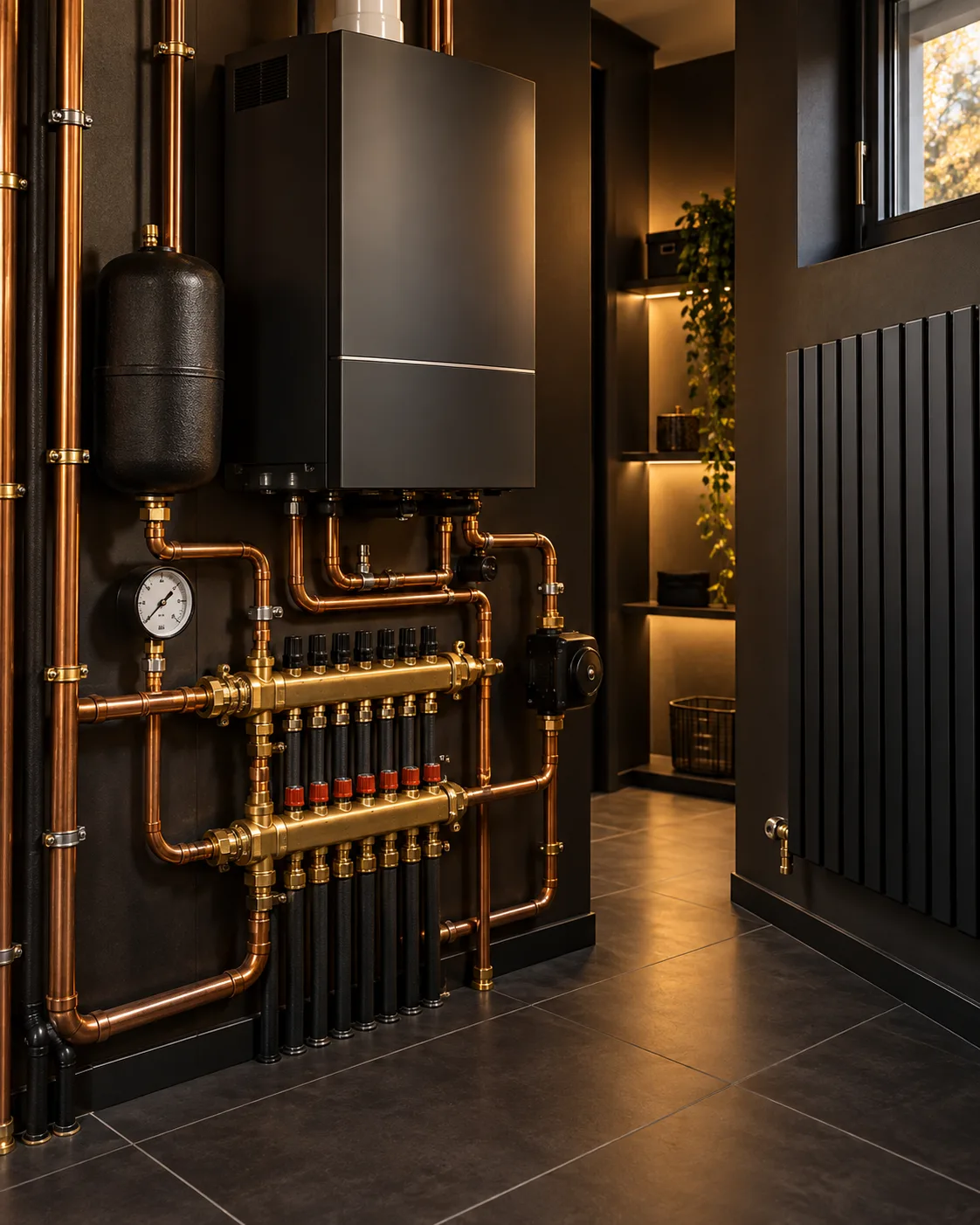 Installation hydraulique de chauffage et radiateur contemporain